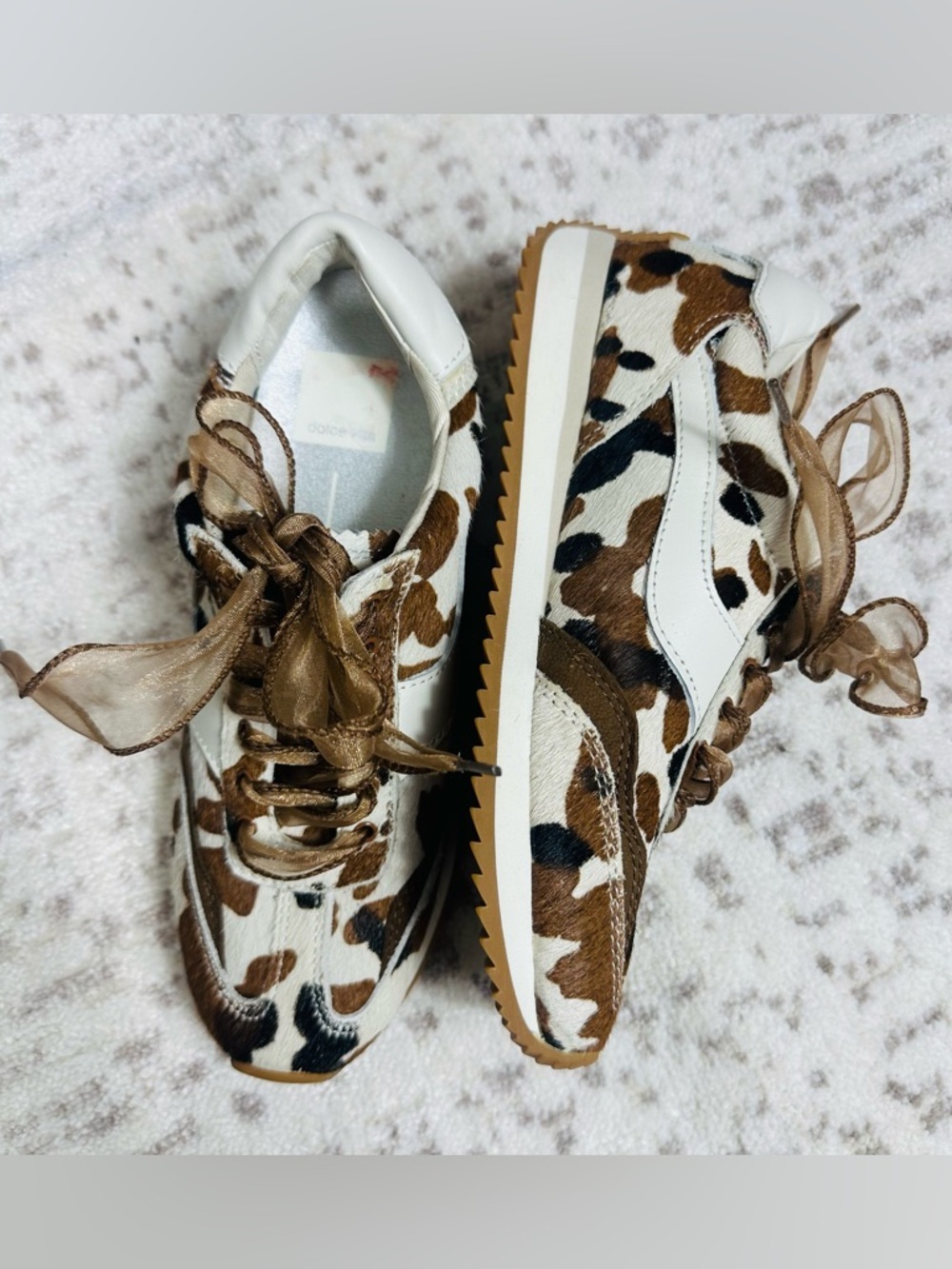 Dolce Vita Brown & White Leopard-Print Ribbon Lace Sneakers - Picture 12 of 15